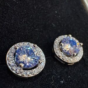 Blue and Silver moissanite Stud Earrings and free stone 1 K Moissanite